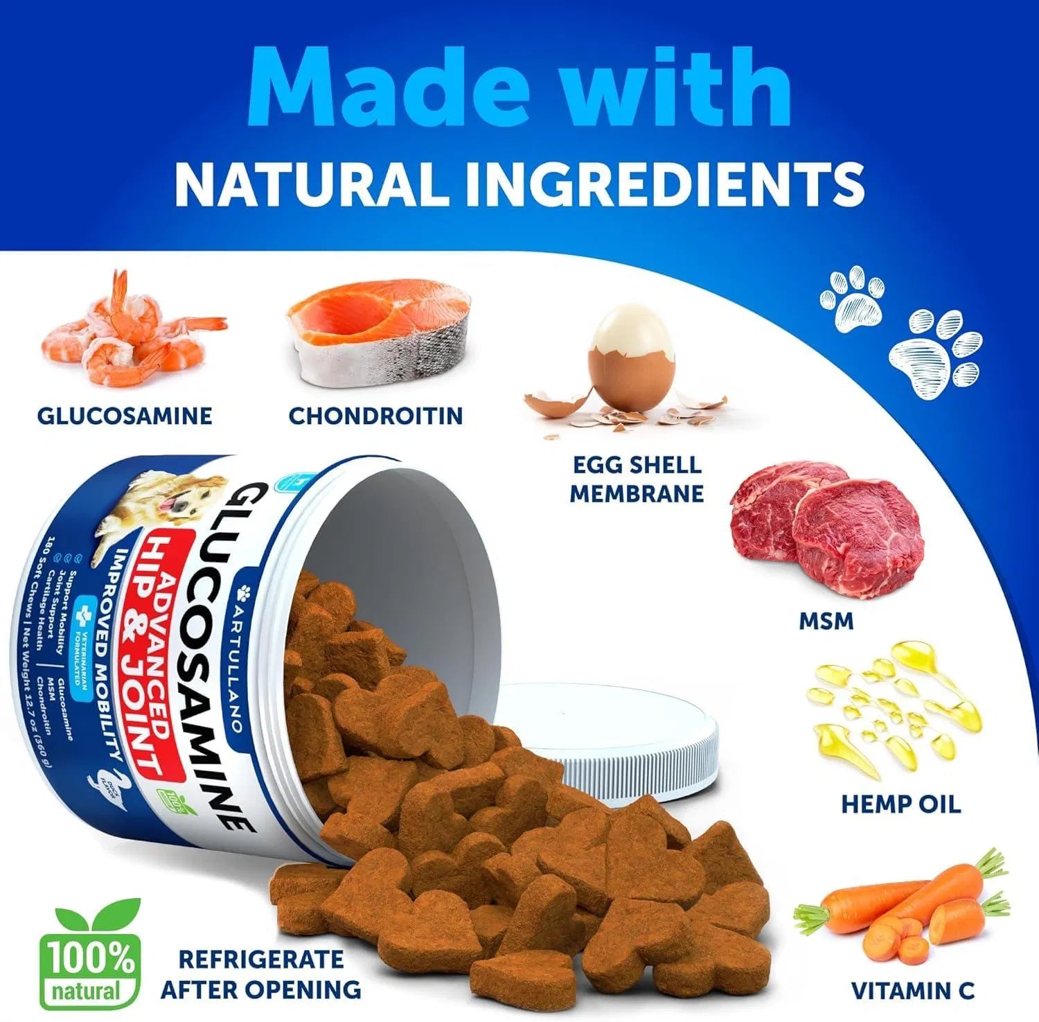 Glucosamine For Dogs Hip And Joint Supplement Chondroitin Hemp Oil MSM Chews Arthritis Support Large Breeds 120 Treats