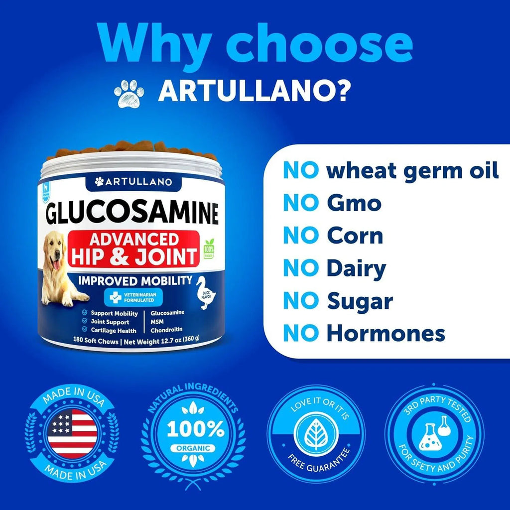 Glucosamine For Dogs Hip And Joint Supplement Chondroitin Hemp Oil MSM Chews Arthritis Support Large Breeds 120 Treats
